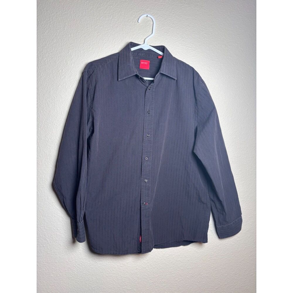 report mens black button down size Large